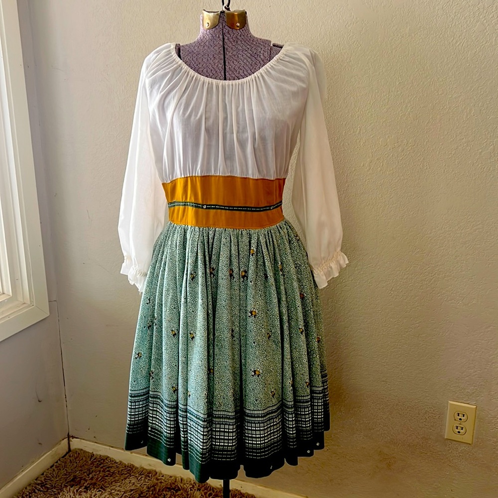 Vintage, 60s/70s, long sleeve, cotton peasant dress. Handmade.